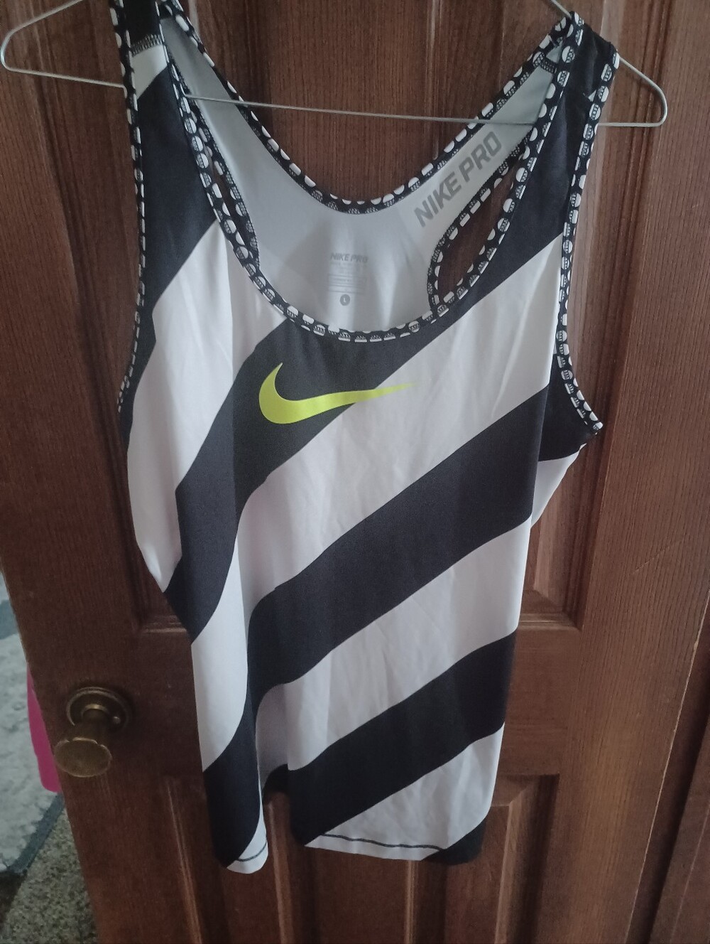 Nike Black & White Diagonal Stripe Tank with Neon Yellow Swoosh